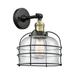 Williston Forge Decatur 1 - Light Dimmable Armed Sconce Glass/Metal in Gray/Black/Yellow | 12 H x 9 W x 9.5 D in | Wayfair
