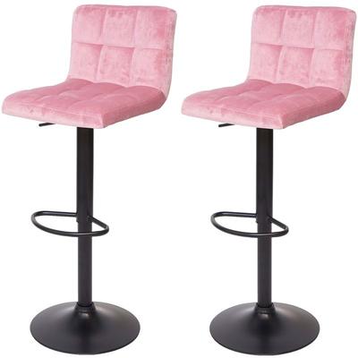 2er-Set Barhocker HHG 232, Tresenhocker Barstuhl, höhenverstellbar Samt rosa, Fuß schwarz Image