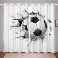 Loussiesd Boys Football Window Curtain Sports Theme Window Treatments for Kids Children Black White Soccer Ball Window Drapes Competitive Games Curtains with Grommet Room Decor W66*L90