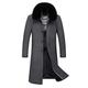 Mens Wool Overcoat Slim Fit Fleece Lined Long Trench Coat Winter Peacoat with Removable Faux Fur Collar