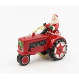 The Holiday Aisle® Santa Driving Tractor Hanging Figurine Ornament Ceramic/Porcelain in Red | 3.25 H x 2 W x 4 D in | Wayfair