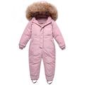 Minizone Girls One Piece Ski Suit Hooded Snowsuit Waterproof Overall Jacket Down Jumpsuit Warm Winter Ski Outfit 6-7 Years, Pink