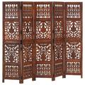 vidaXL Hand Carved 5-Panel Room Divider Brown 200x165 cm Solid Mango Wood