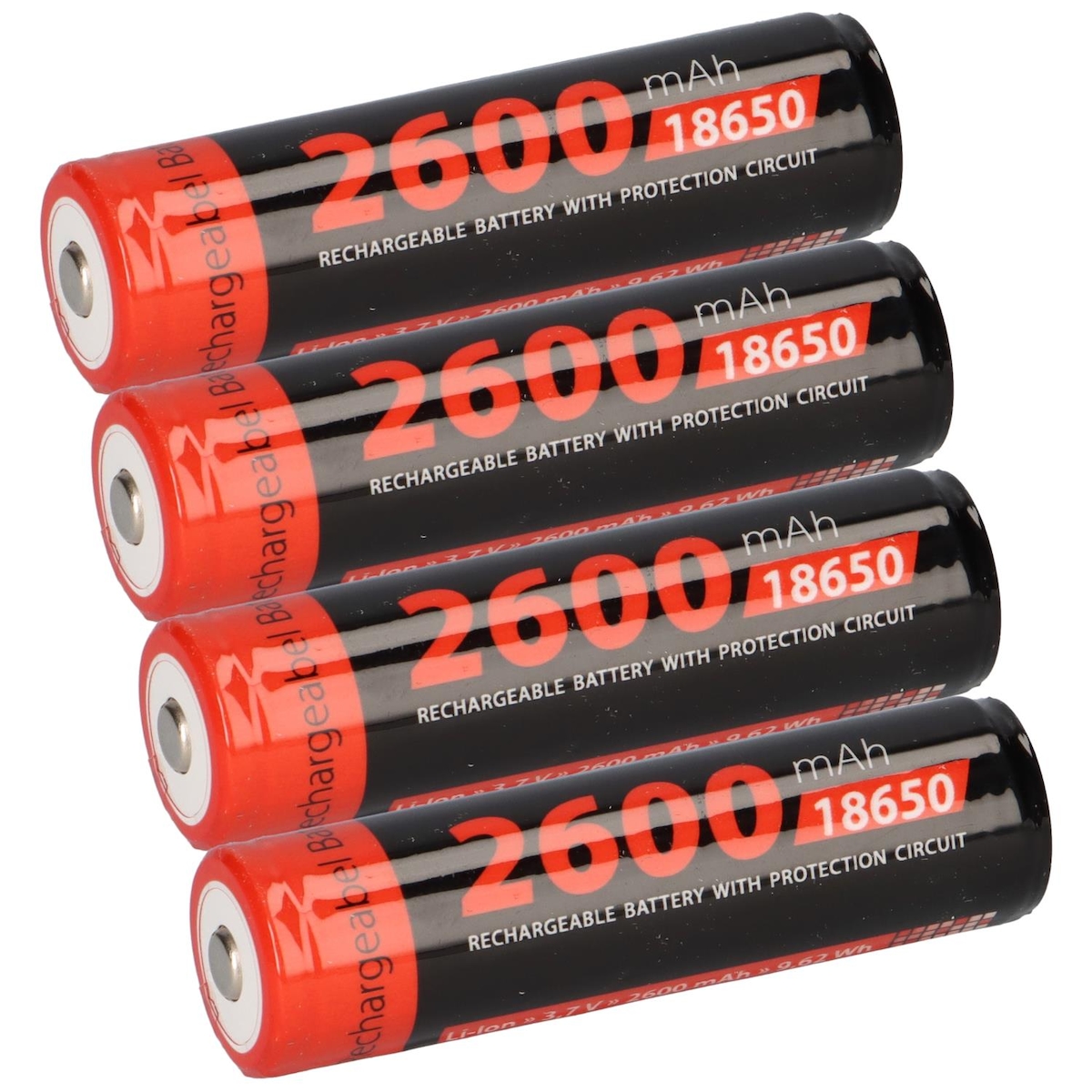 4x XCell Li-Ion 3,7V 2600mAh PCM protected, for Flashlights 18650 Taschnenlampen Akku Image