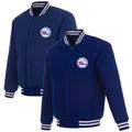 Men's JH Design Royal Philadelphia 76ers Reversible Embroidered Wool Full-Snap Jacket