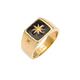 Kuzzoi 0606182620 Men's Signet Ring Solid 11 mm Wide in 925 Sterling Silver Gold-Plated Gold Finish with Black Enamel and Star Design Gold Ring for Men in Ring Size 54 - 66, Sterling silver