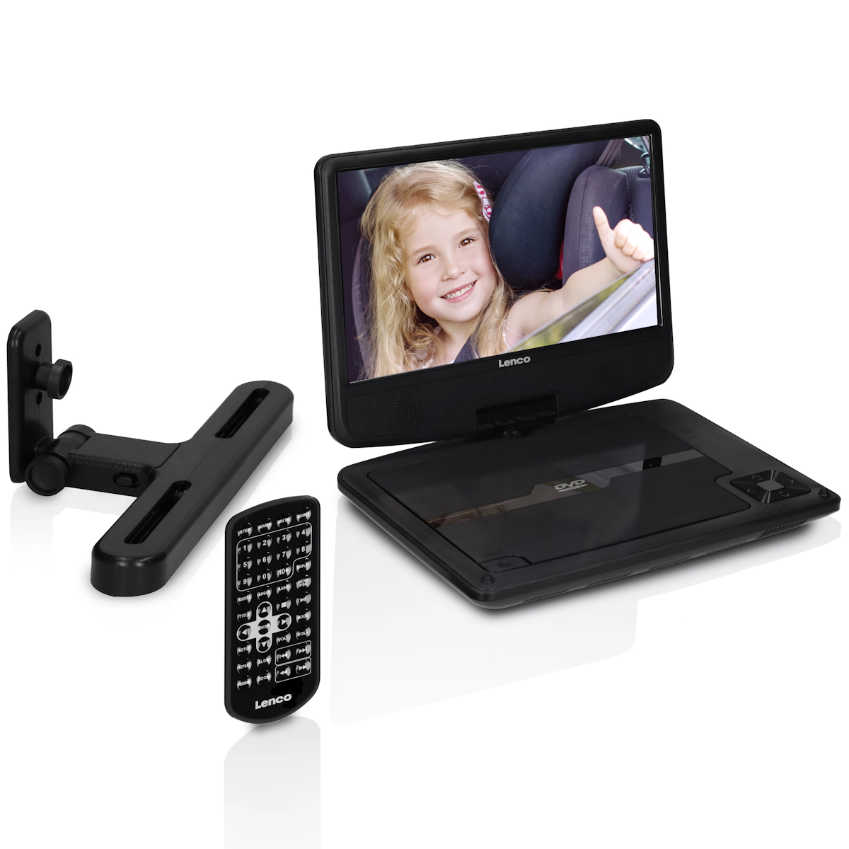 Lenco DVP-901BK - 9 Zoll tragbarer DVD-Spieler mit Kopfstützenbefestigung - integrierter Akku - USB-Eingang - Schwarz Image