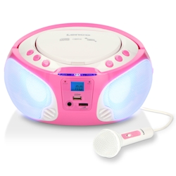 Lenco SCD-650PK - Tragbares FM-Radio mit CD/MP3-Player - USB-Anschluß - Karaoke - Mikrofon - Lichteffekte - Pink