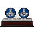 Tampa Bay Lightning 2020 Stanley Cup Champions Mahogany Two Hockey Puck Logo Display Case