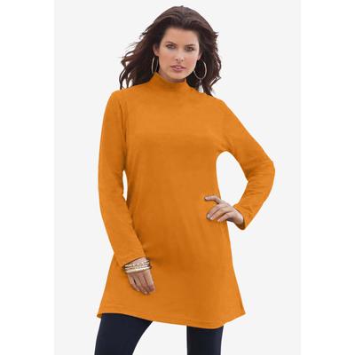 Plus Size Women's Ultimate Mockneck Tunic by Roaman's in Rich Gold (Size 6X) 100% Cotton Mock Turtleneck