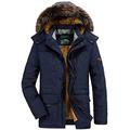 Mens Jackets Winter Parka with Fur Coats Thicken Casual Outwear Warmth Hood Blue XS