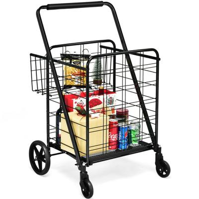 Costway Heavy Duty Folding Utility Shopping Double Cart-Black