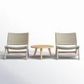 AllModern Almira 3 Piece Teak Seating Group Synthetic Wicker/Wood/All - Weather Wicker/Natural Hardwoods/Wicker/Rattan/Teak in Brown/White | Outdoor Furniture | Wayfair