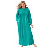 Plus Size Women's Smocked velour long robe by Only Necessities® in Waterfall (Size 3X)