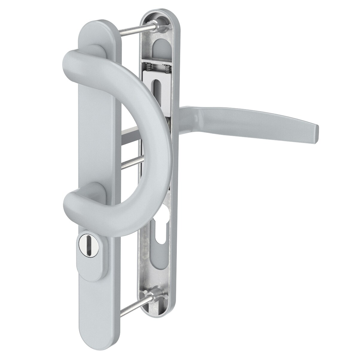 MS Beschläge PZ Schmalrahmengarnitur 92mm Silber Kernziehschutz Bügelgriff/Drücker TS 55-70mm Image