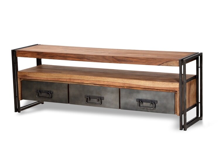 SIT Möbel TV-Lowboard aus Akazie natur | 3 Schubladen und 1 Fach | Gestell Altmetall antikschwarz | B 160 x T 40 x H 55 cm | 09275-01 | Serie PANAMA Image