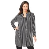 Plus Size Women's Georgette Button Front Tunic by Jessica London in Black Classic Stripe (Size 24 W) Sheer Long Shirt