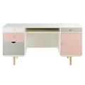 Bureau 1 porte 4 tiroirs blanc, gris et rose