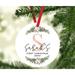 The Holiday Aisle® Baby's First Christmas, Roses & Leaves Monogram Ball Ornament Metal in Green/White | 3.5 H x 3.5 W in | Wayfair