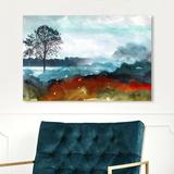 Art Remedy Morning Misty Tree Forest - Painting Print on Canvas in Blue/Red | 20 H x 30 W x 1.5 D in | Wayfair 30665_30x20_CANV_WFL