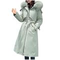 BUKINIE Womens Ladies Quilted Winter Coat Faux Fur Hooded Down Jacket Parka Outerwear Long Overcoat Plus Size(Green,Medium)