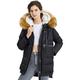 Orolay Women's Thickened Down Jacket Hooded with Faux fur Black+Fur Trim XS