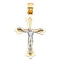 14ct Yellow Gold and White Gold Budded Religious Faith Cross Crucifix 15x23mm Necklace Jewelry Gifts for Women