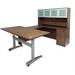 Pneumatic Lift Height Adjustable Managers U-Desk w/Hutch in Modern Walnut