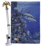 Breeze Decor Shark Reef 2-Sided Polyester 40 x 28 in. Flag Set in Blue | 40 H x 28 W x 4 D in | Wayfair BD-SM-HS-107050-IP-BO-02-D-US16-AL