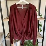 Free People Tops | Free People Burgundy V-Neck Long Sleeve Bodysuit | Color: Red | Size: S