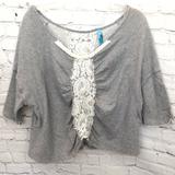Free People Tops | Free People / Boho Ruched Lace Middle Pullover | Color: Gray/White | Size: S
