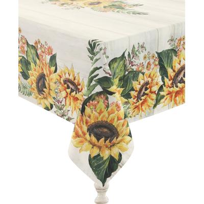 Laural Home Sunflower Day 70x84 Tablecloth - Yellow Green And Shiplap