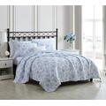 Laura Ashley Home Quilt Set-100 Cozy, Soft and Breathable-Reversible & Medium-Weight for All Seasons, Cotton, Blue, Queen