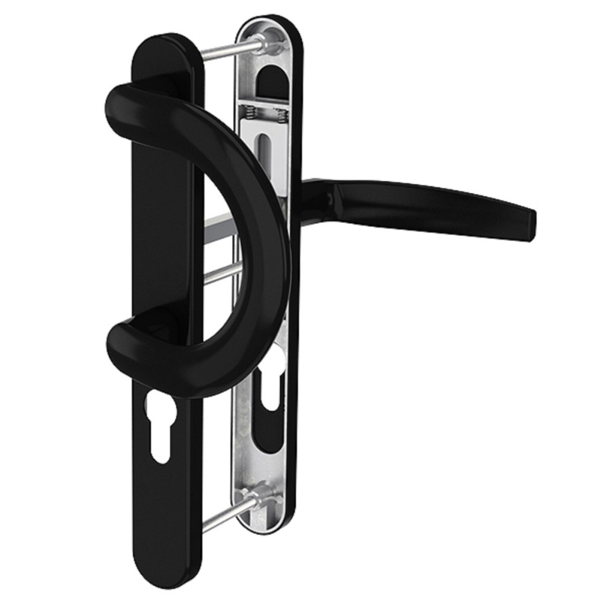 MS Beschläge Langschild Schmalrahmengarnitur Schwarz 92mm PZ Bügelgriff/Drücker TS 39-54mm Image