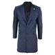 Mens 3/4 Long Crombie Overcoat Jacket Herringbone Tweed Coat Blinders Fit - Navy 4XL - 48