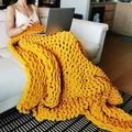 wdede Chunky Knit Blanket Chenille Throw, Handmade Knitting Super Large Throw Home Decor Cozy Blankets for Bed or Sofa Ginger Yellow 40"×60"