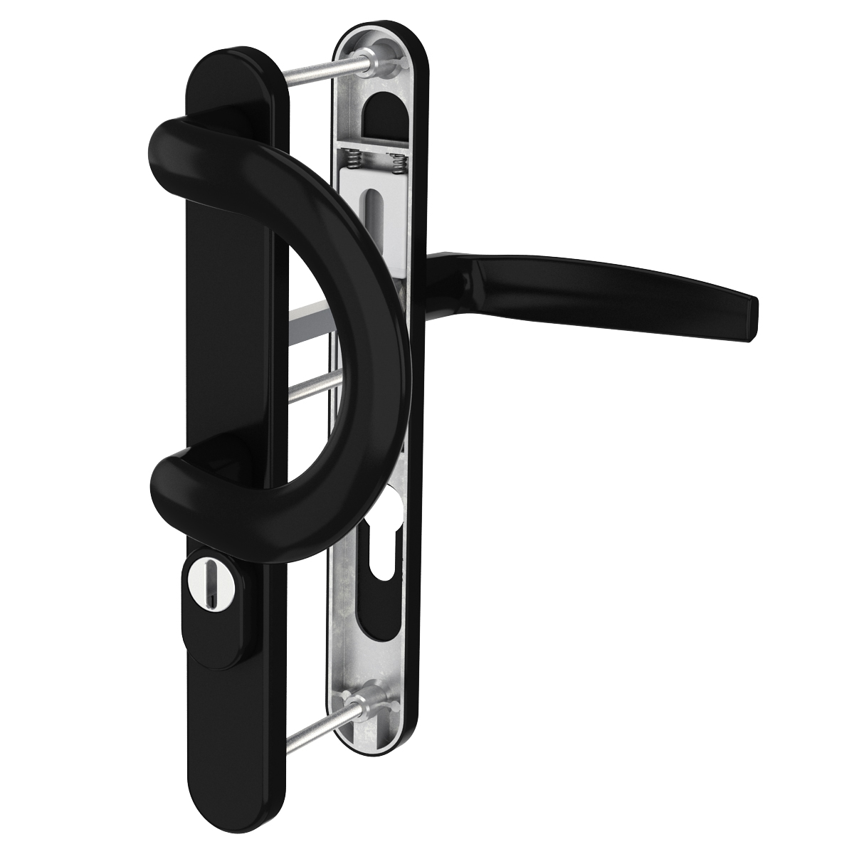 MS Beschläge Schmalrahmengarnitur Kernziehschutz Schwarz 92mm PZ Bügelgriff/Drücker TS39-54mm Image