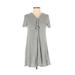 Forever 21 Casual Dress - A-Line Tie Neck Short Sleeve: Gray Solid Dresses - Women's Size Small