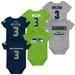 Newborn & Infant Russell Wilson College Navy/Neon Green/Heathered Gray Seattle Seahawks Name Number Three-Pack Bodysuit Set