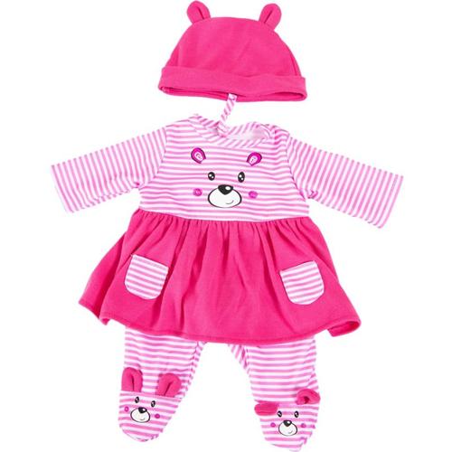 Kleider Puppen 33-38 cm: 3-tlg. - Kleid, Hose, Mütze, rosa/pink Kleinkinder