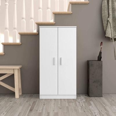 Dmora - Multifunktions-Kleiderschrank mit zwei Türen mit sechs Einlegeböden, Farbe Weiß, Maße 55 x Image