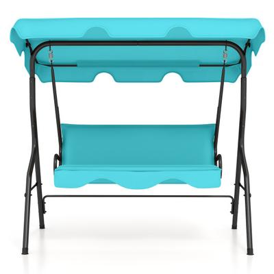 Costway 3 Seat Outdoor Patio Canopy Swing with Cushioned Steel Frame-Blue