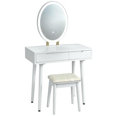 Costway Touch Screen Vanity Makeup Table Stool Set with Lighted Mirror-White