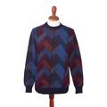 Stairway to the Heavens,'Multicolor Alpaca Men's Geometric Knit Pullover Sweater'