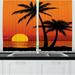 East Urban Home 2 Piece Summer Holiday Themed Ombre Effect Sunset Sky w/ Tree Silhouettes Palm Kitchen Curtain Set | 39 H x 55 W x 2.5 D in | Wayfair