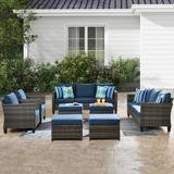 Hlihome Patio 8 Piece Rattan Sofa Seating Group w/ Cushions Synthetic Wicker/All - Weather Wicker/Wicker/Rattan in Blue | Wayfair HGRS3044