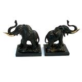 Bey-Berk Elephant Book Ends Marble in Black | 7 H x 4.15 W x 5.35 D in | Wayfair R18P