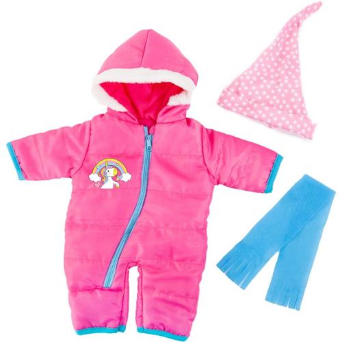 Kleider Puppen 40-46 cm: 3-tlg. - Schneeoverall, Schal, Mütze, pink/blau Kleinkinder