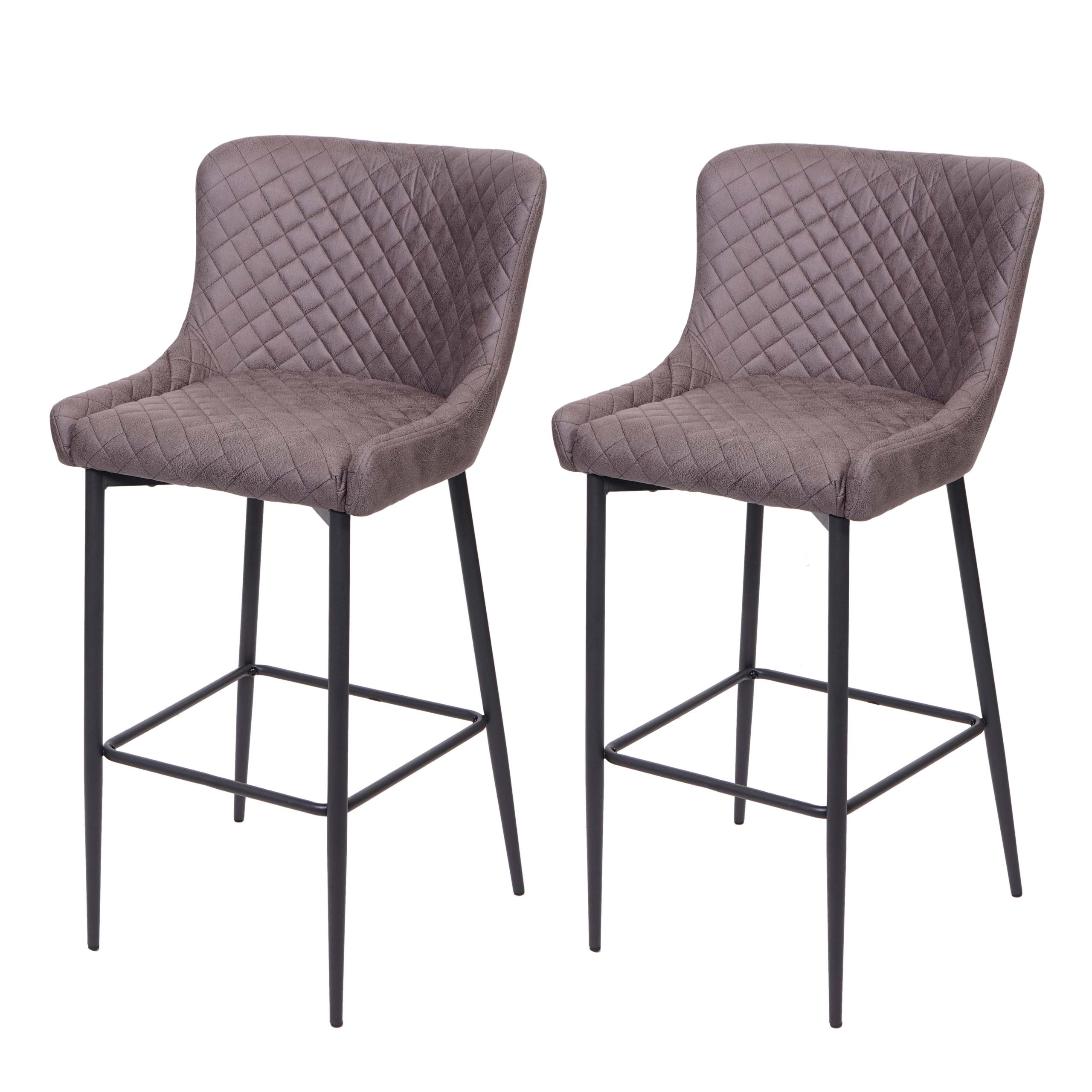 2er-Set Barhocker HWC-H79, Barstuhl Tresenhocker, Vintage Metall Fußablage ~ Stoff/Textil dunkelgrau