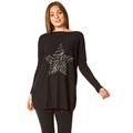 Roman Originals Women Sequin Heart Lounge Tunic Jumper - Ladies Casual Bed Pyjama Sleepwear Night Chilling Loungewear Autumn Winter Long Sleeve Sweaters - Black 1 - Size XL